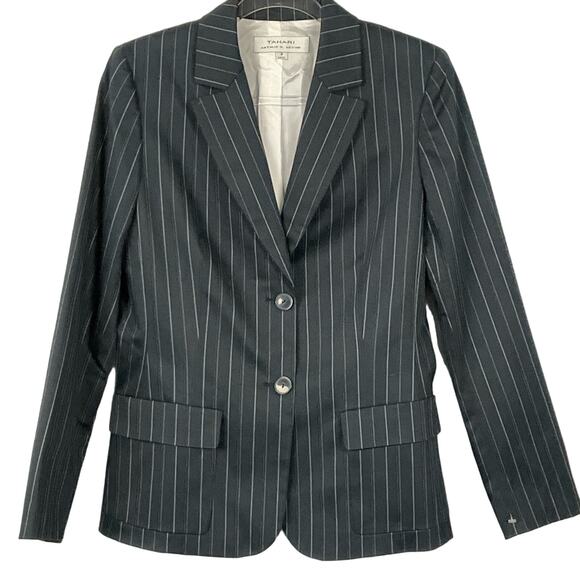 Tahari Womens Blazer Jacket Black White Pinstripe Tailored Clarissa sz 8 Office - Picture 1 of 8